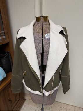 Michael Michael Kors Olive Green Sherpa Moto Jacket Women’s Large